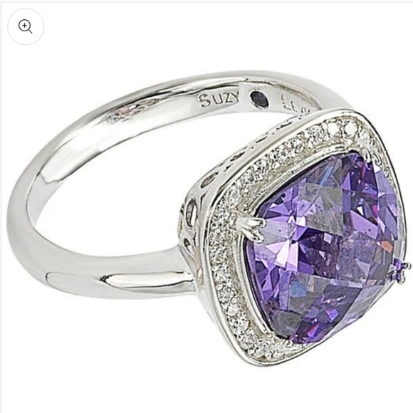 🔹️Suzy Levian🔹️ Sterling Silver Purple and White Cubic Zirconia Halo Ring - Picture 6 of 8